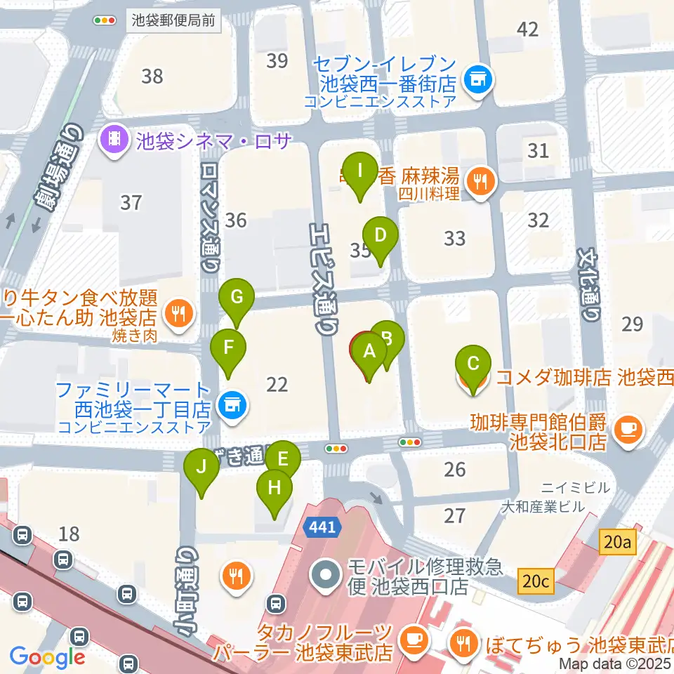 池袋演芸場周辺のカフェ一覧地図