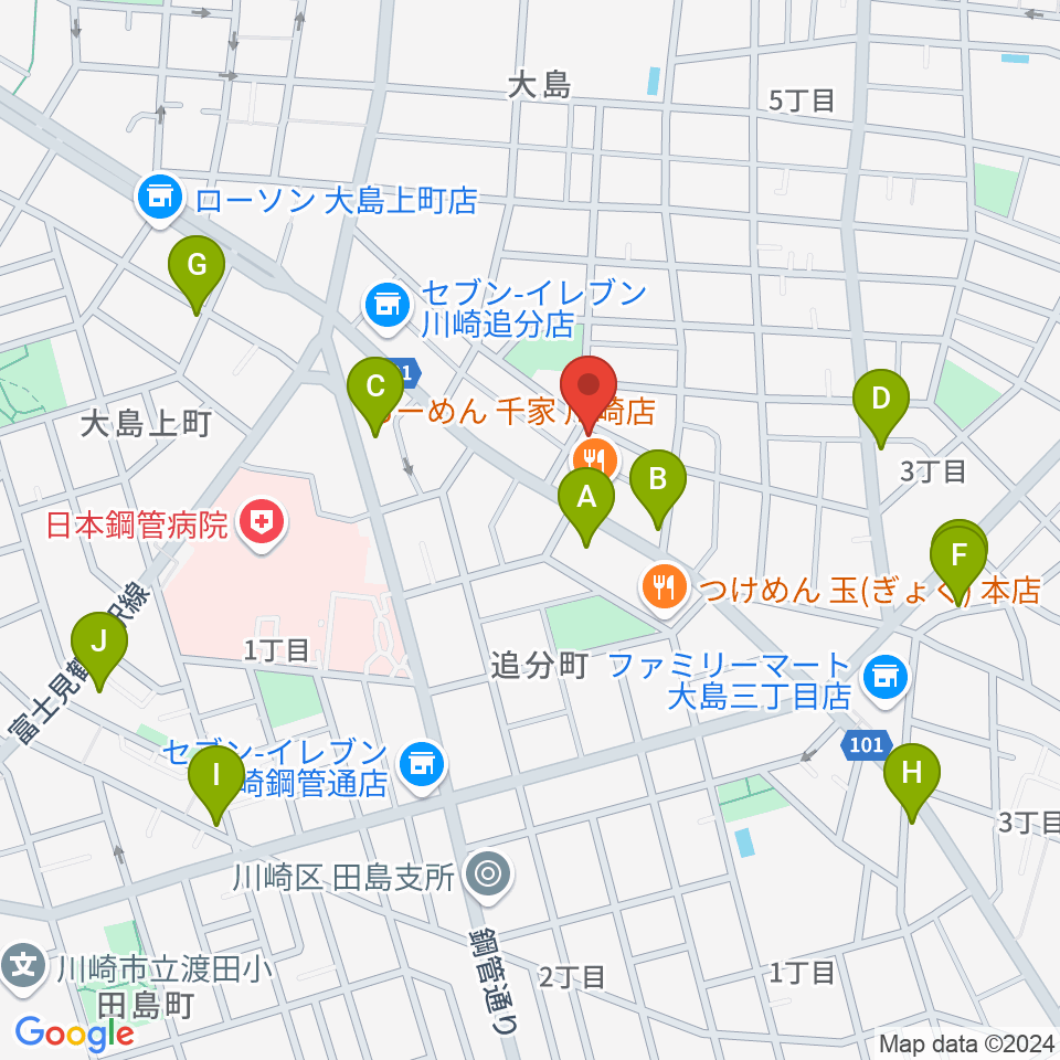 大島劇場周辺のカフェ一覧地図