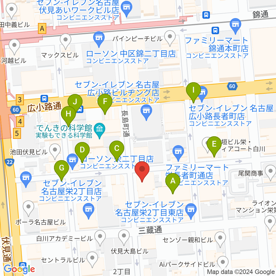 名古屋JAMMIN'周辺のカフェ一覧地図