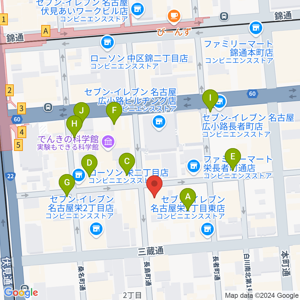 名古屋JAMMIN'周辺のカフェ一覧地図