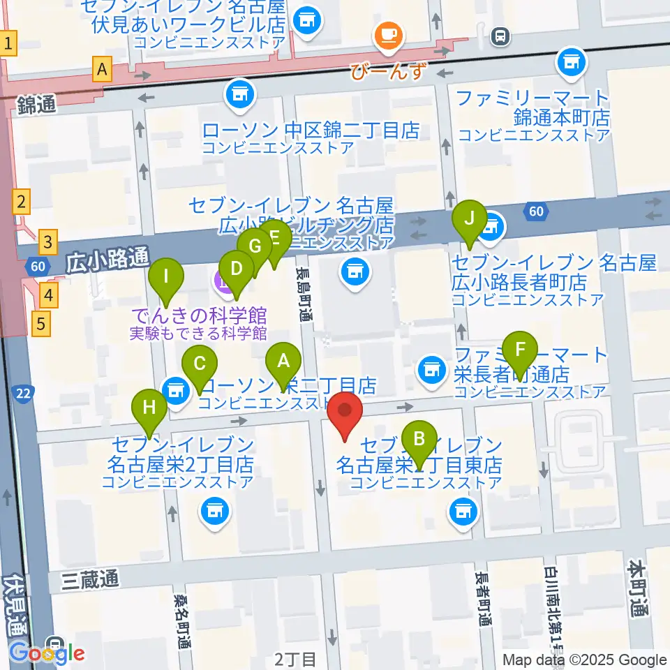 名古屋JAMMIN'周辺のカフェ一覧地図