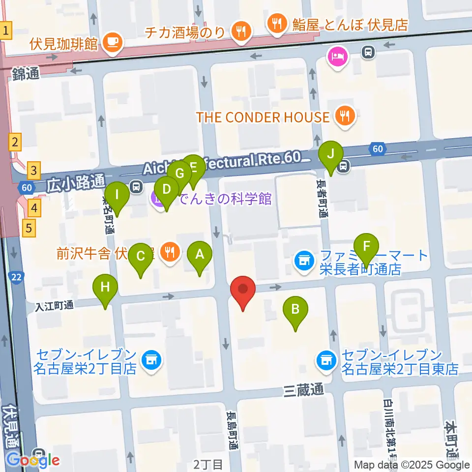 名古屋JAMMIN'周辺のカフェ一覧地図