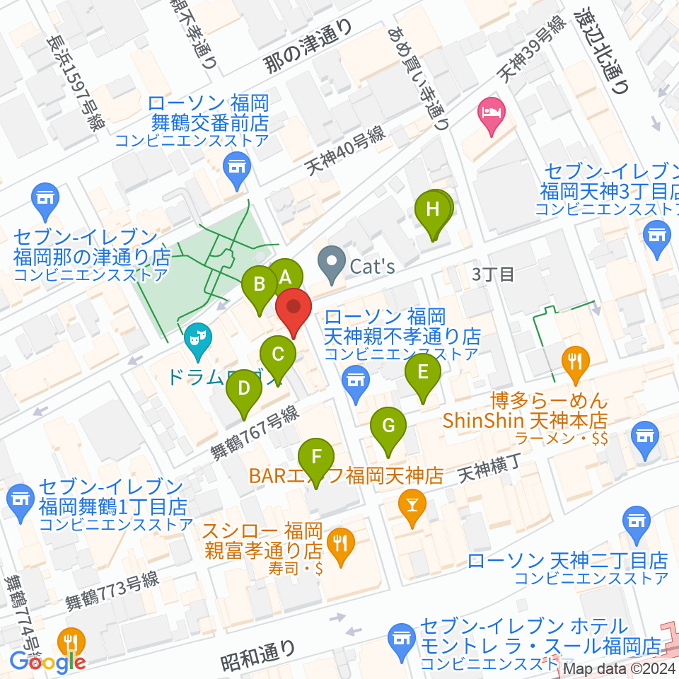 福岡天神graf（グラフ）周辺のカフェ一覧地図