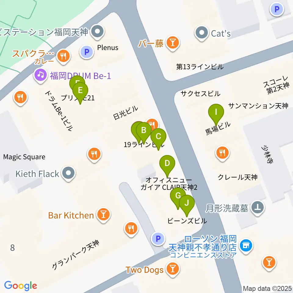 福岡天神graf（グラフ）周辺のカフェ一覧地図