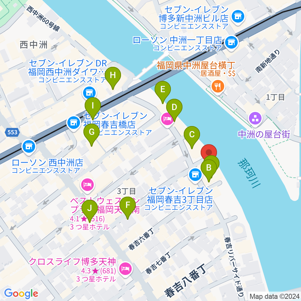 福岡インザ周辺のカフェ一覧地図