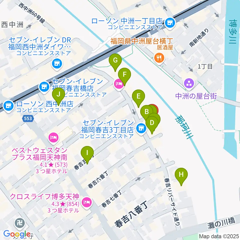 福岡インザ周辺のカフェ一覧地図