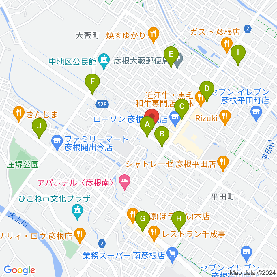 彦根COCOZA周辺のカフェ一覧地図
