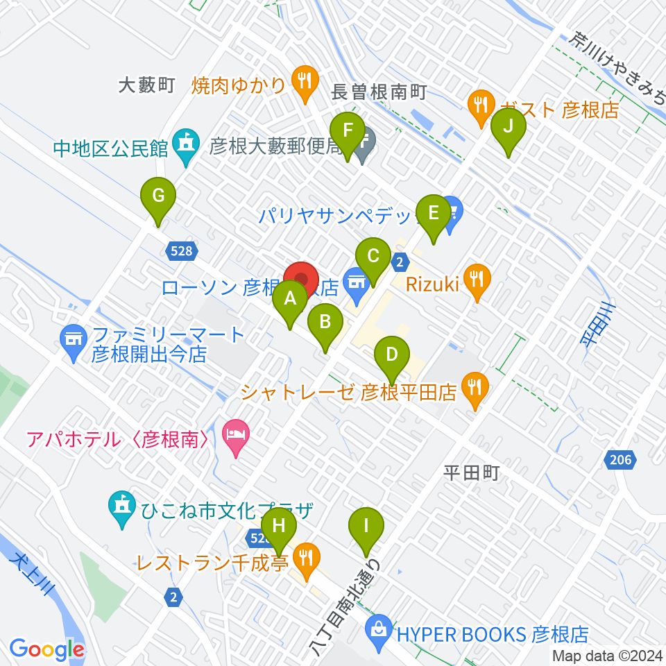 彦根COCOZA周辺のカフェ一覧地図