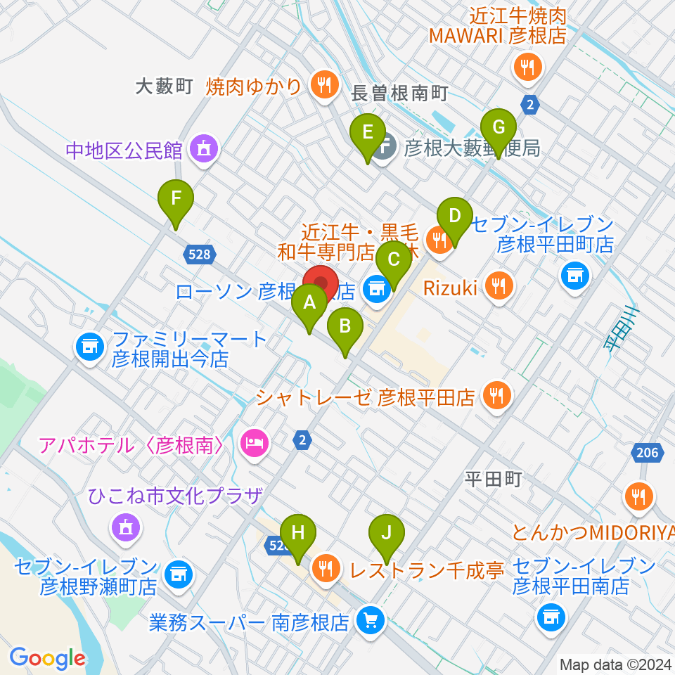 彦根COCOZA周辺のカフェ一覧地図