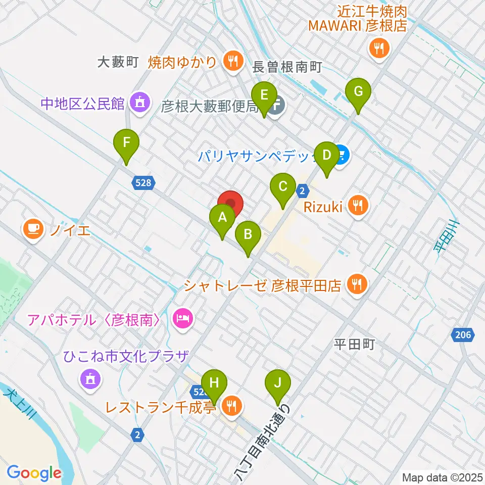 彦根COCOZA周辺のカフェ一覧地図