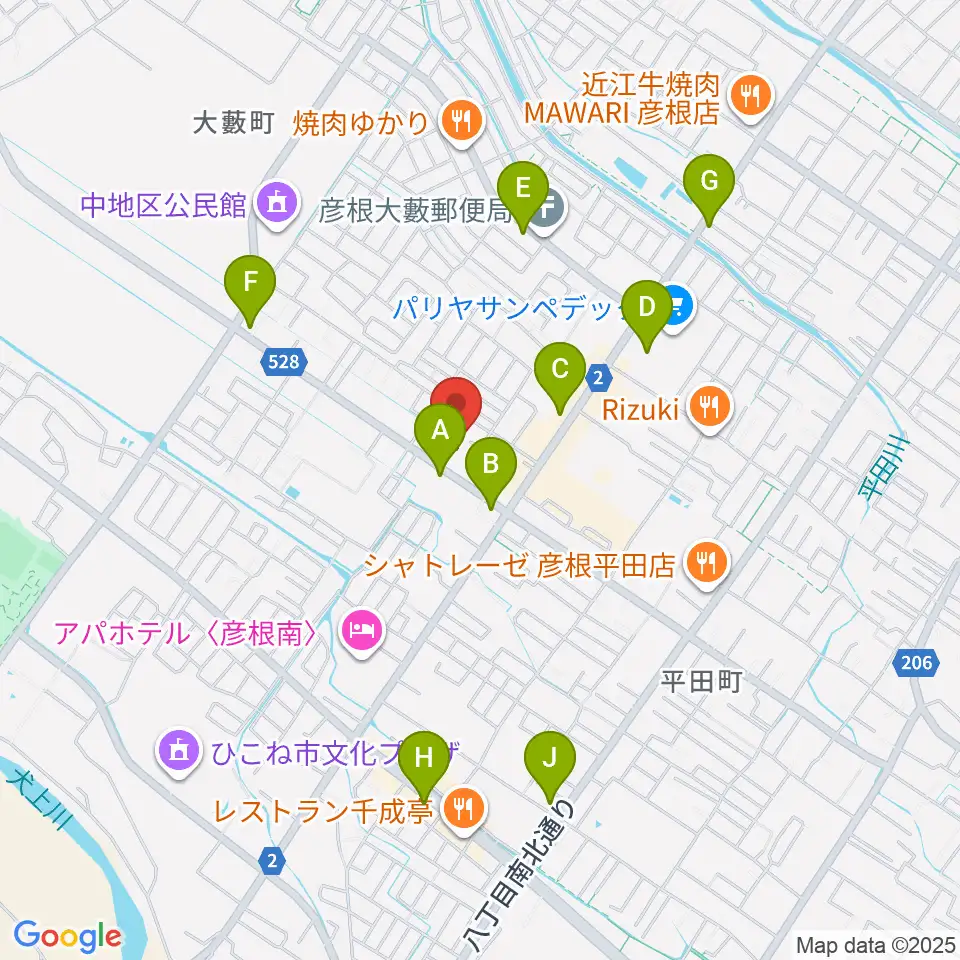彦根COCOZA周辺のカフェ一覧地図