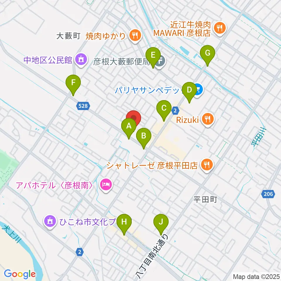 彦根COCOZA周辺のカフェ一覧地図