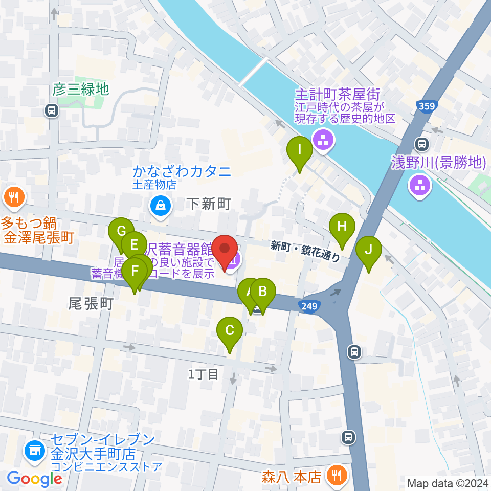 金沢蓄音器館周辺のカフェ一覧地図