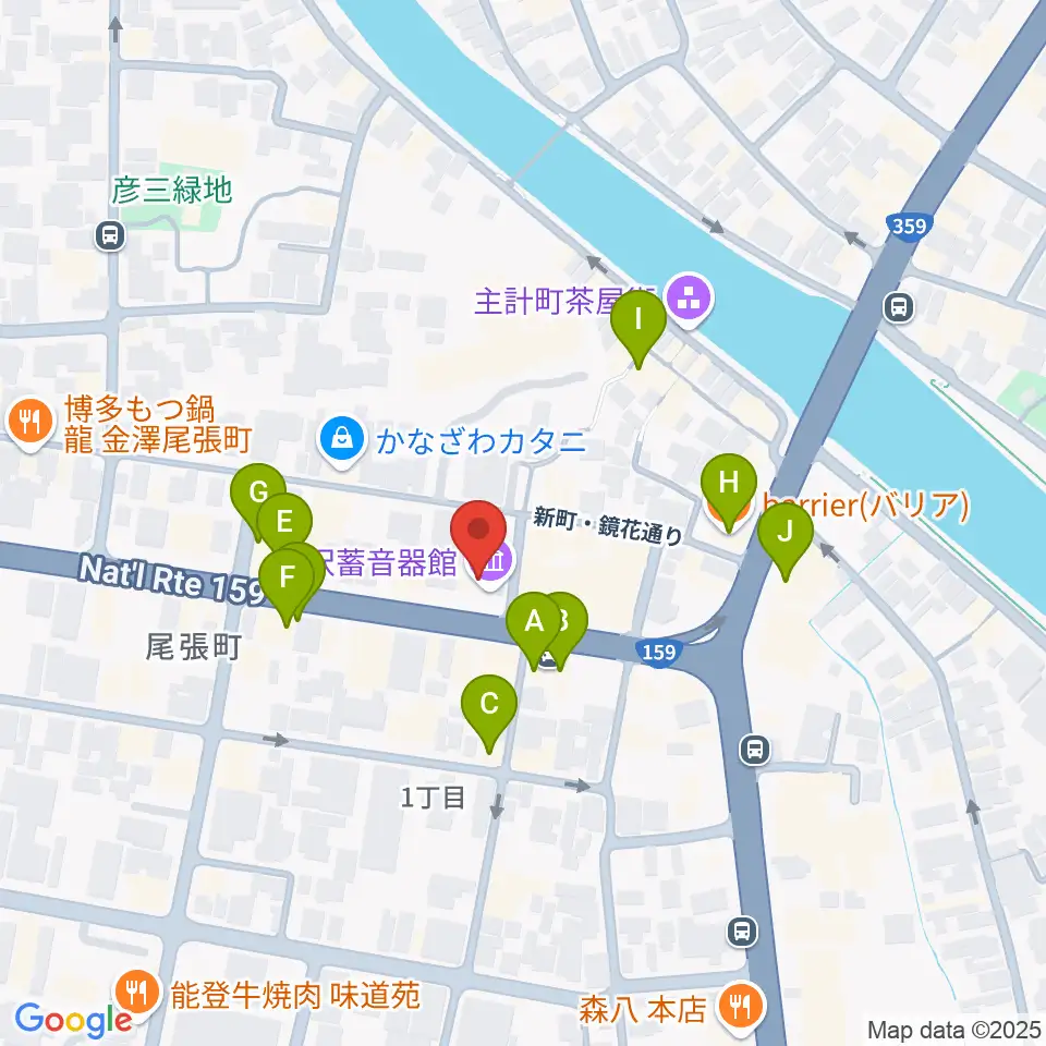 金沢蓄音器館周辺のカフェ一覧地図