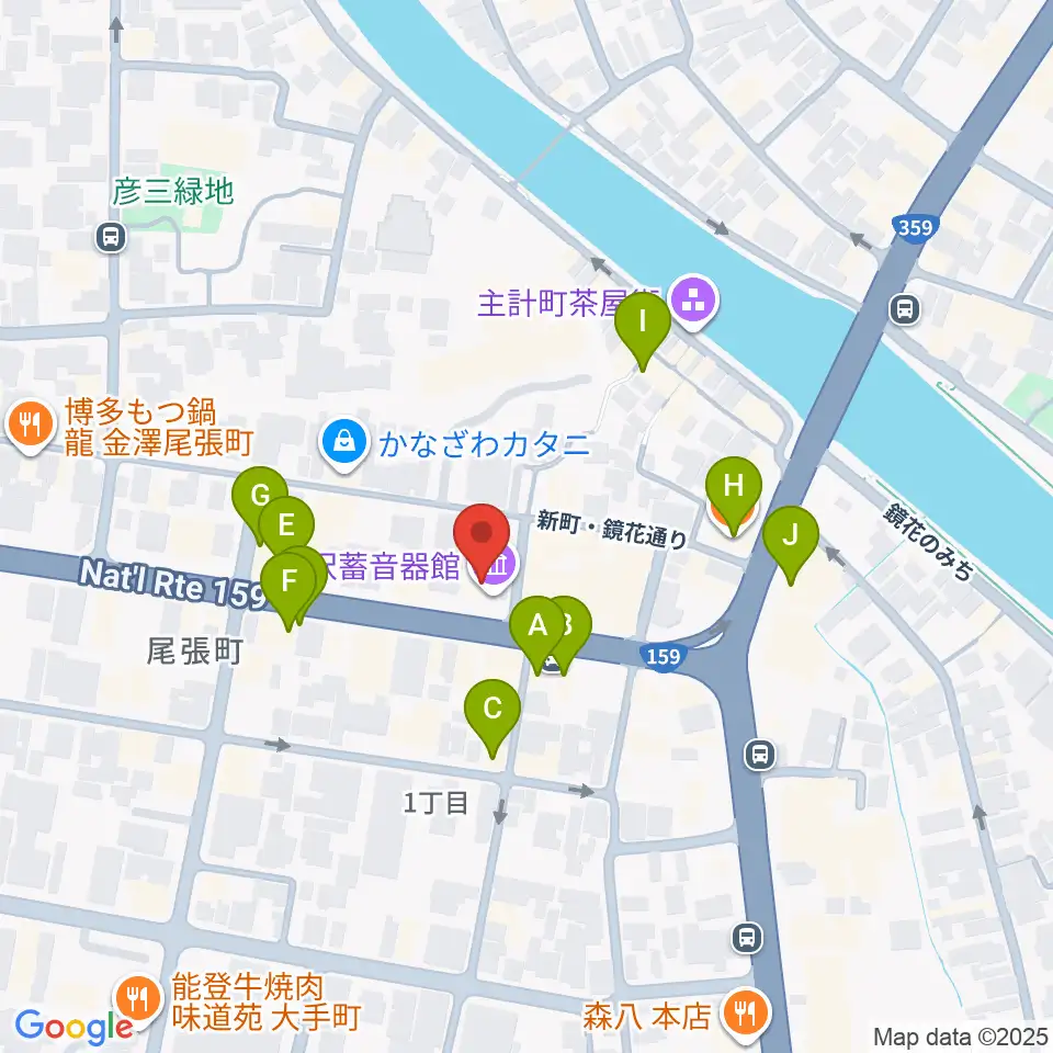 金沢蓄音器館周辺のカフェ一覧地図