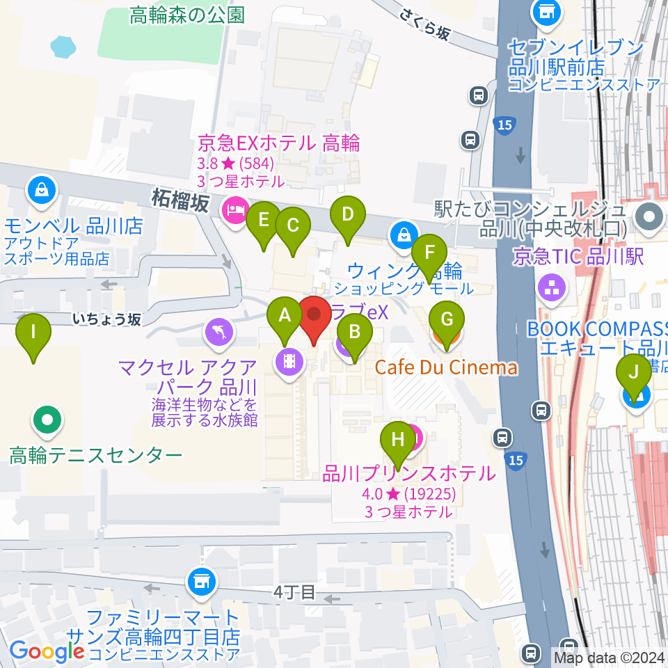 プリンスホール周辺のカフェ一覧地図