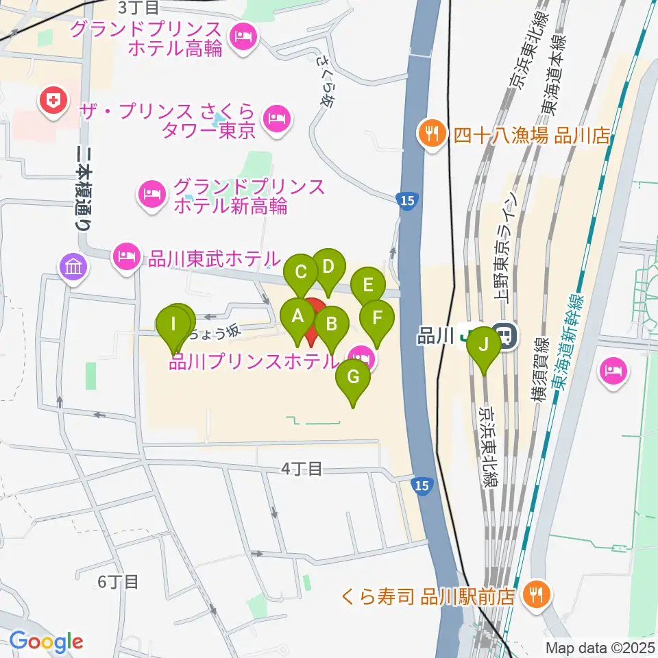 プリンスホール周辺のカフェ一覧地図