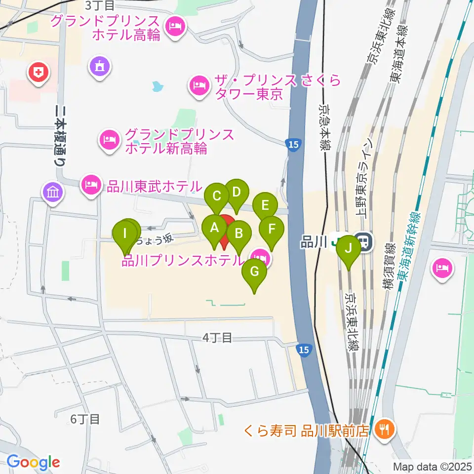 プリンスホール周辺のカフェ一覧地図