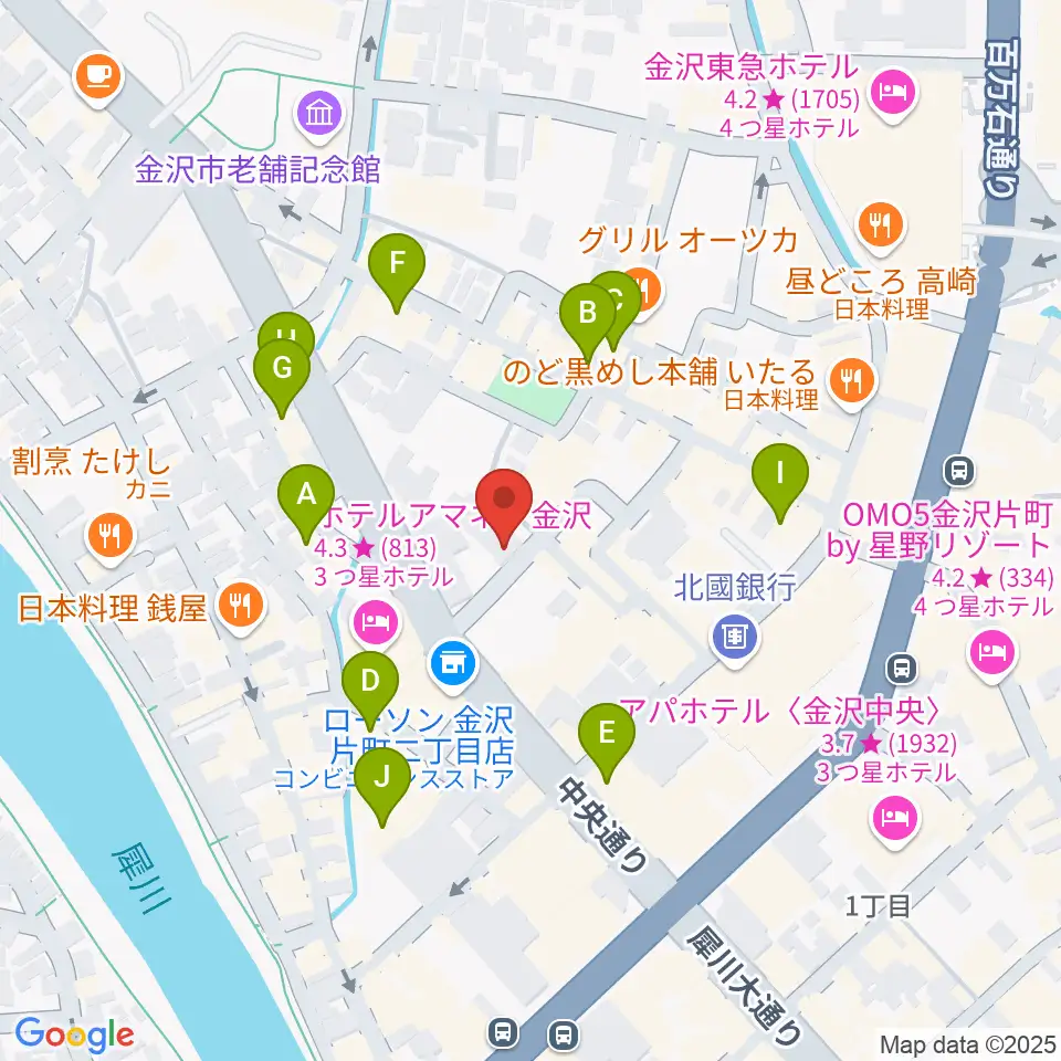 金沢ジェラスガイ周辺のカフェ一覧地図