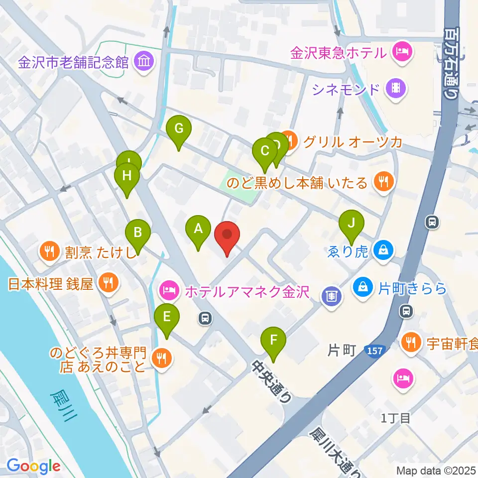 金沢ジェラスガイ周辺のカフェ一覧地図