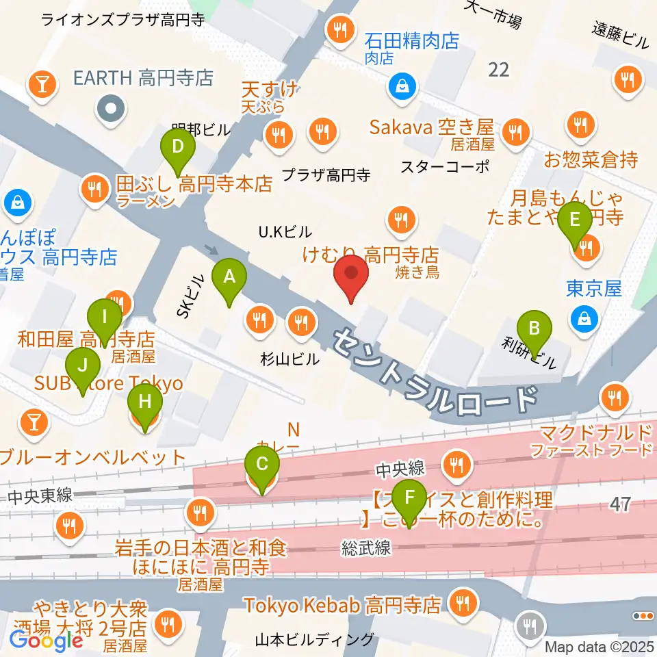 高円寺Club ROOTS!周辺のカフェ一覧地図