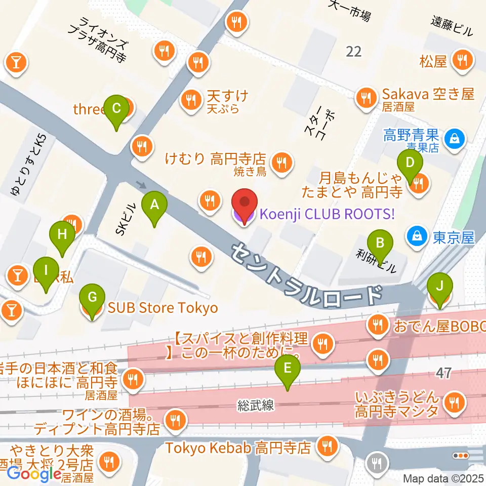 高円寺Club ROOTS!周辺のカフェ一覧地図