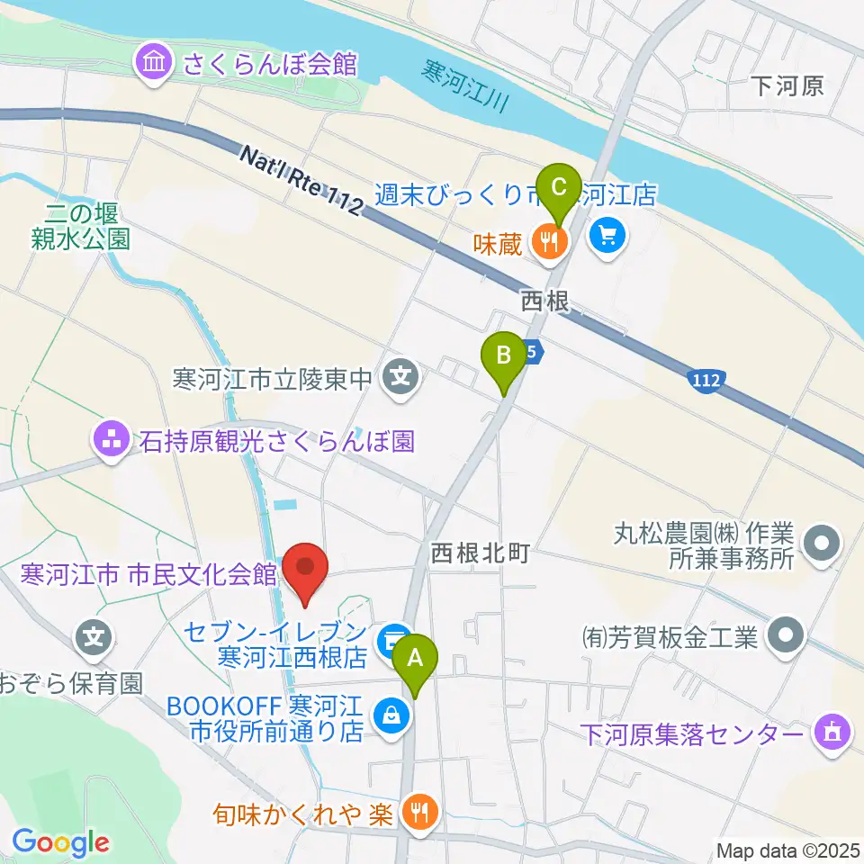 寒河江市市民文化会館周辺のカフェ一覧地図