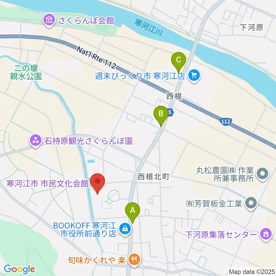寒河江市市民文化会館周辺のカフェ一覧地図