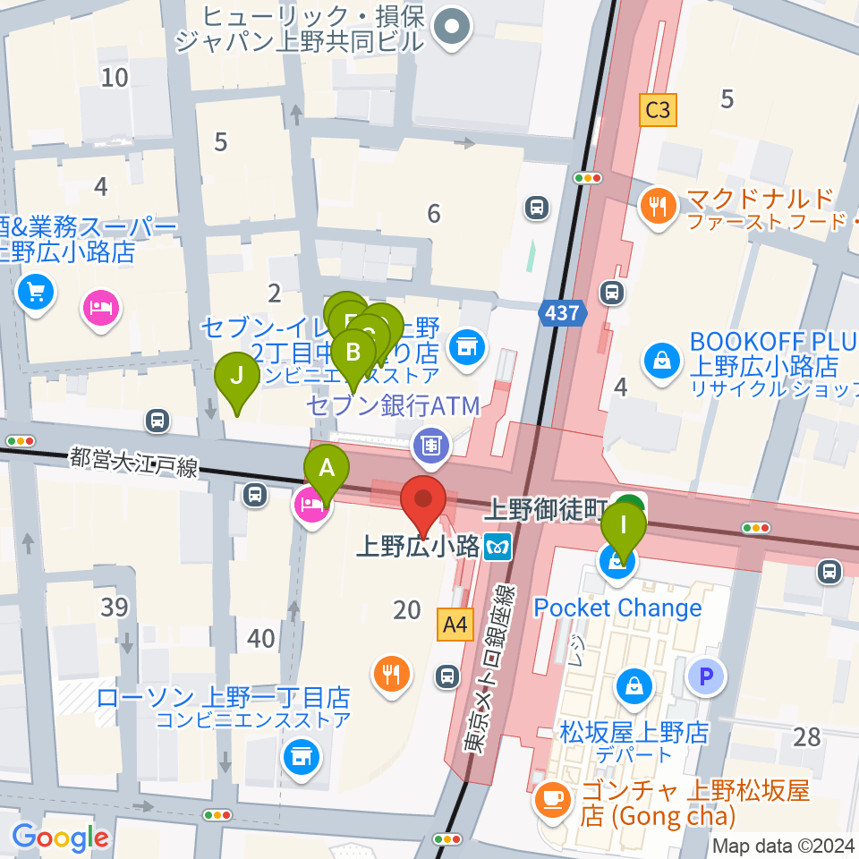 お江戸上野広小路亭周辺のカフェ一覧地図