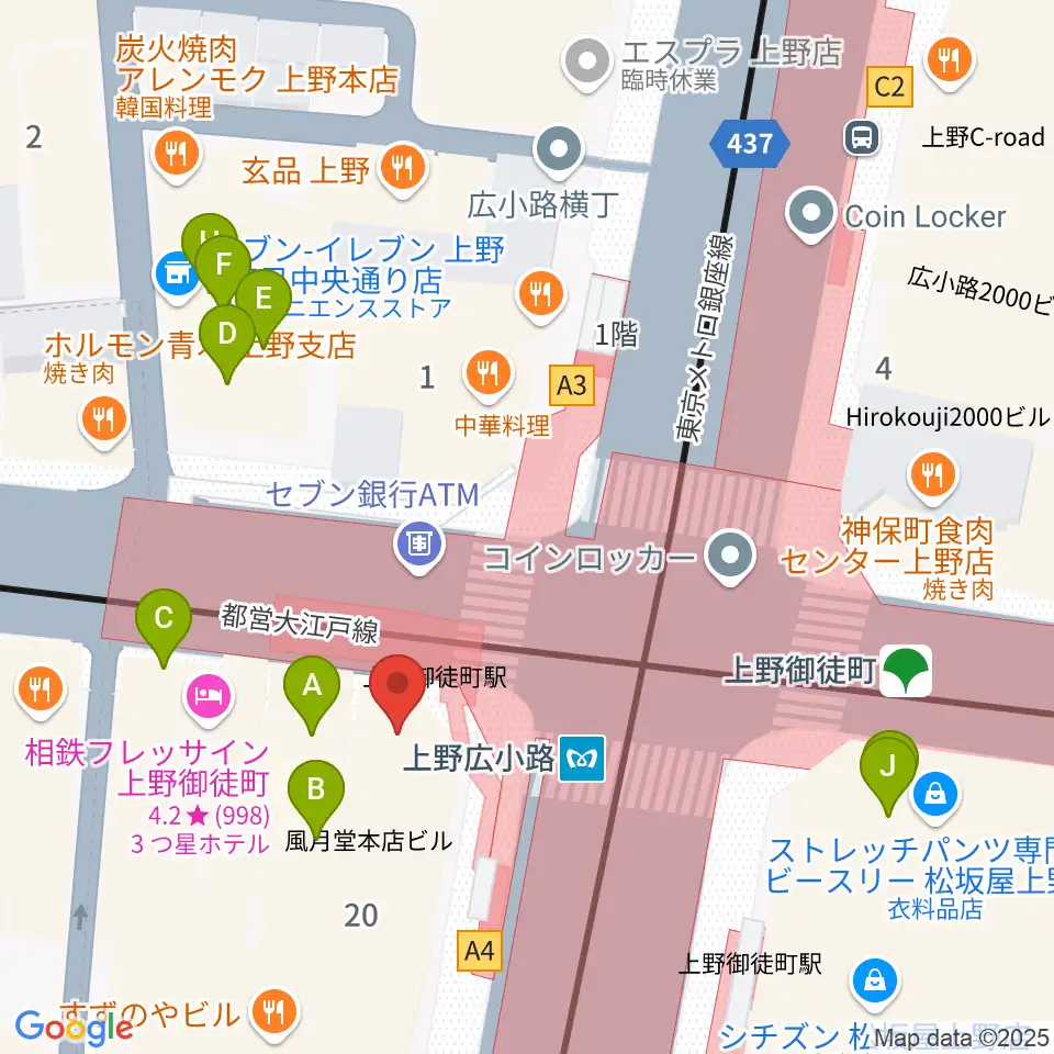 お江戸上野広小路亭周辺のカフェ一覧地図