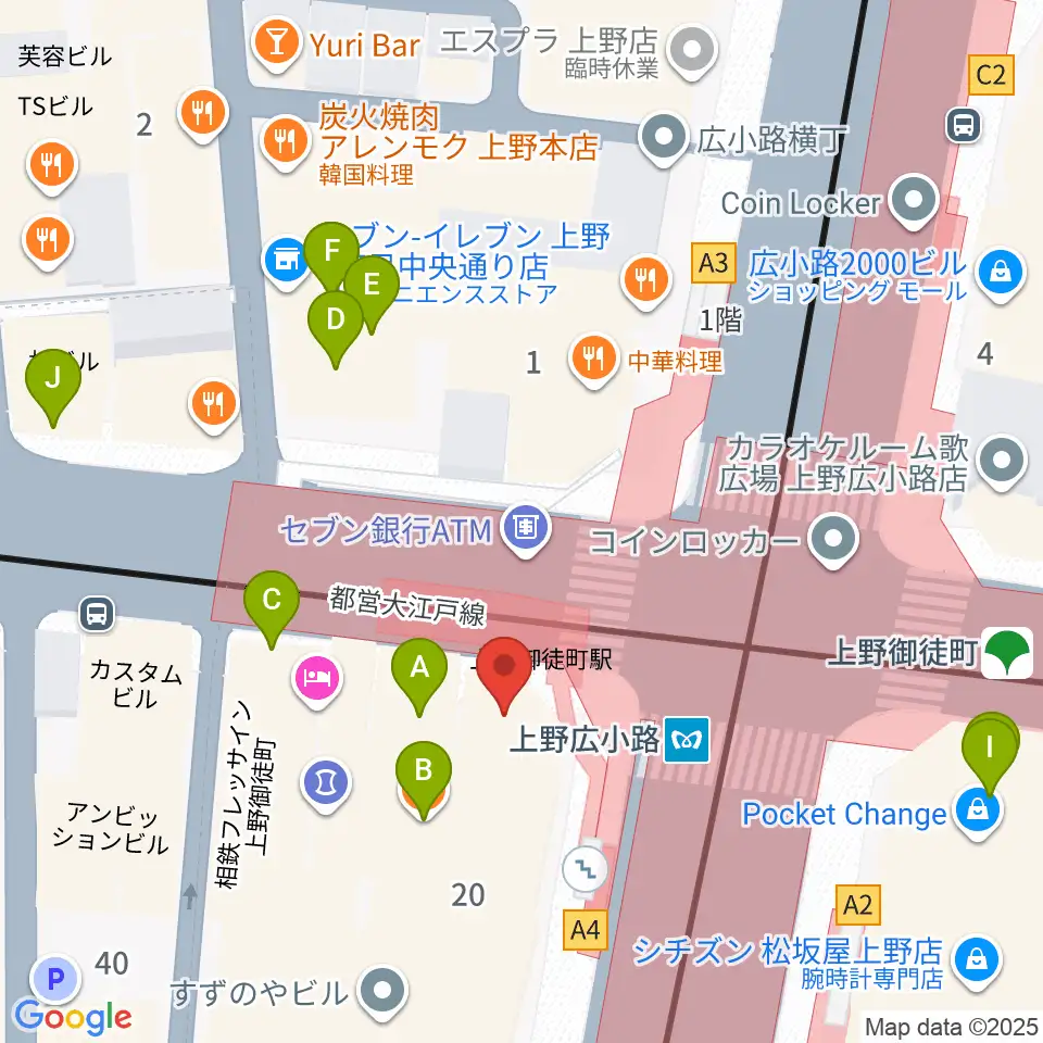 お江戸上野広小路亭周辺のカフェ一覧地図