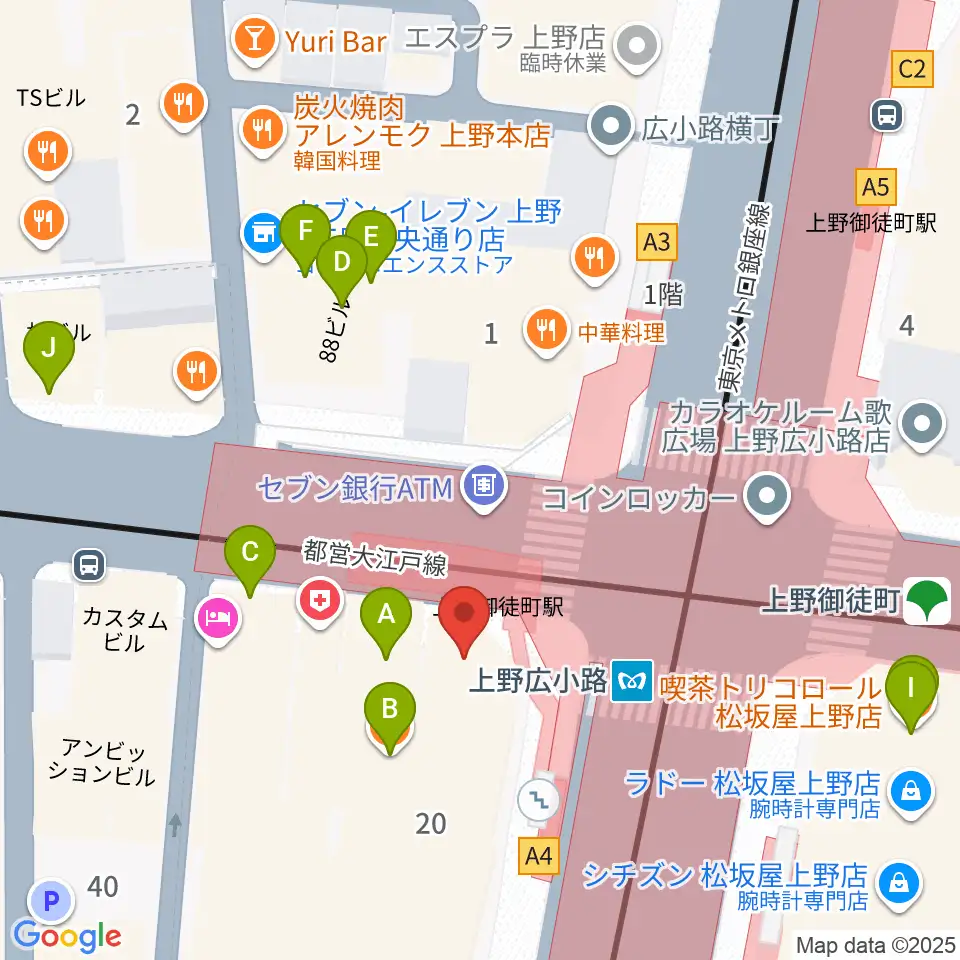 お江戸上野広小路亭周辺のカフェ一覧地図