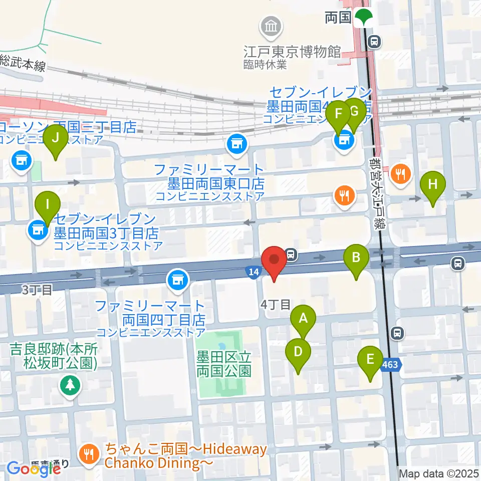 お江戸両国亭周辺のカフェ一覧地図