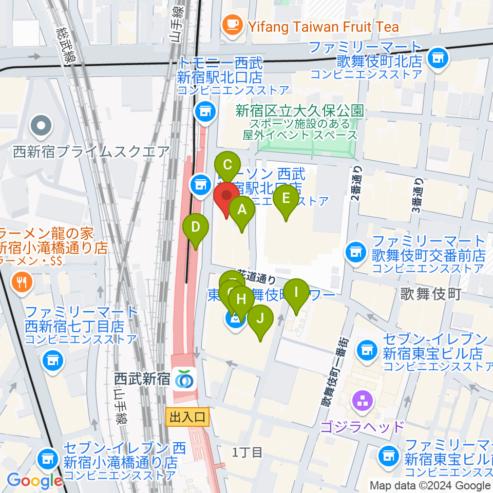 新宿Fu- 新宿永谷ホール周辺のカフェ一覧地図