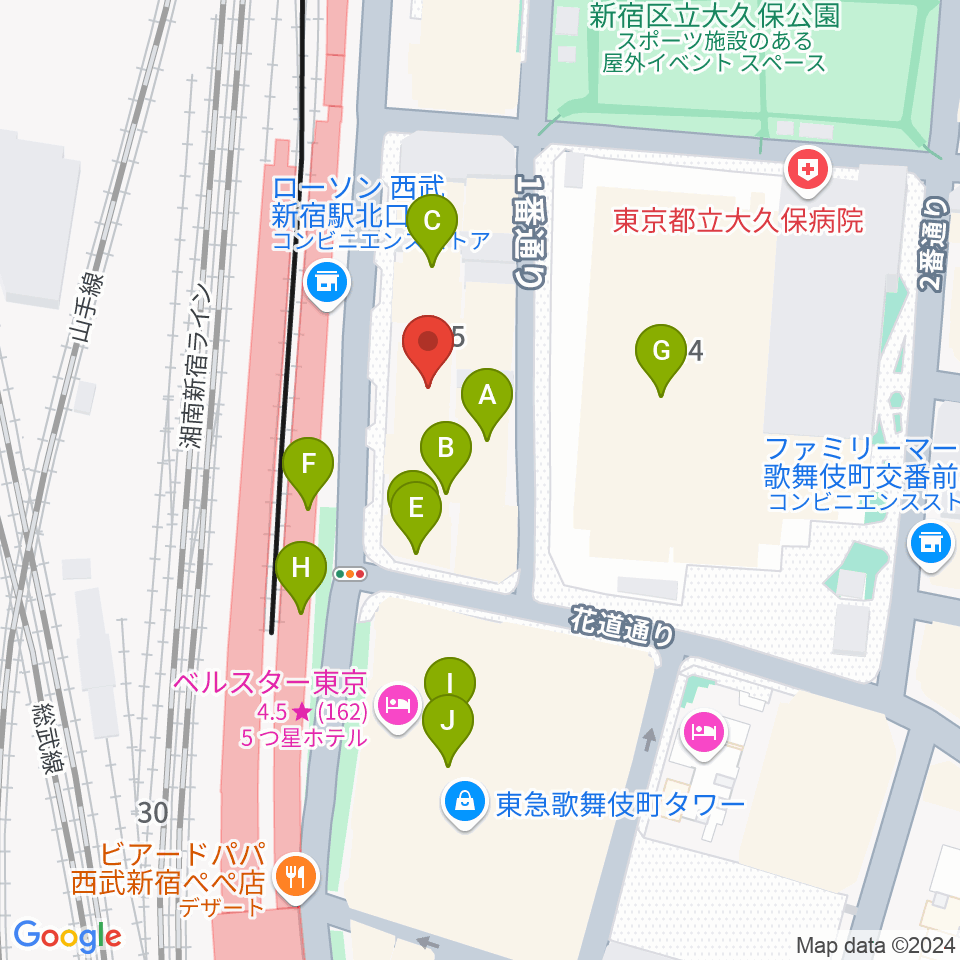 新宿Fu- 新宿永谷ホール周辺のカフェ一覧地図