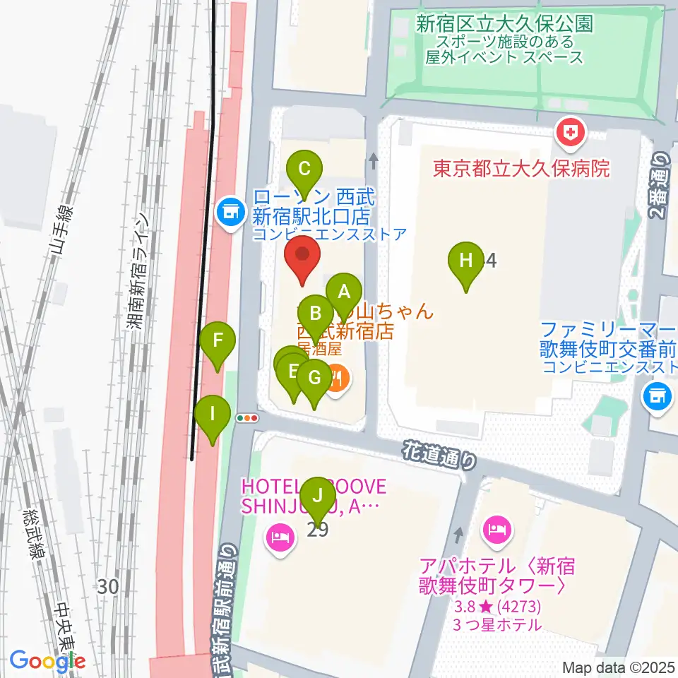 新宿Fu- 新宿永谷ホール周辺のカフェ一覧地図