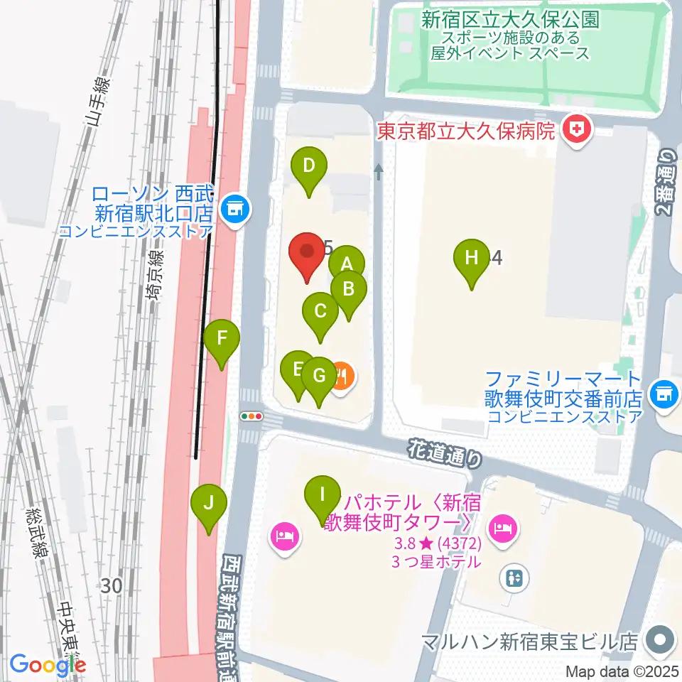 新宿Fu- 新宿永谷ホール周辺のカフェ一覧地図