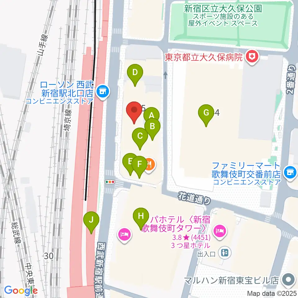 新宿Fu- 新宿永谷ホール周辺のカフェ一覧地図