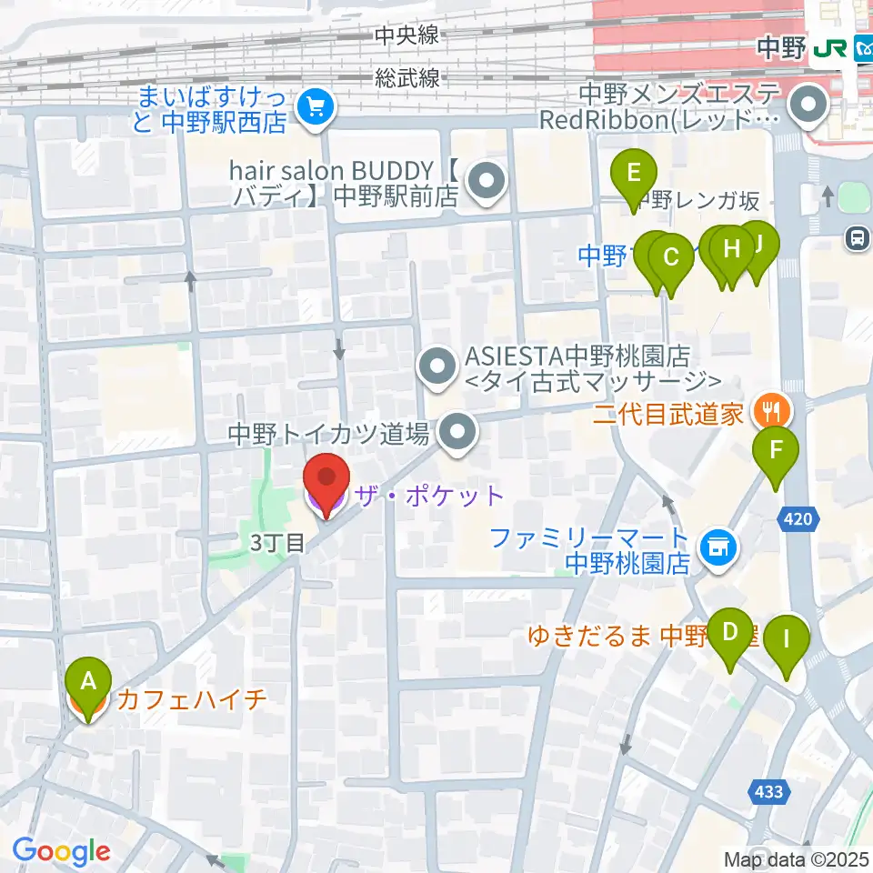 中野ザ・ポケット周辺のカフェ一覧地図