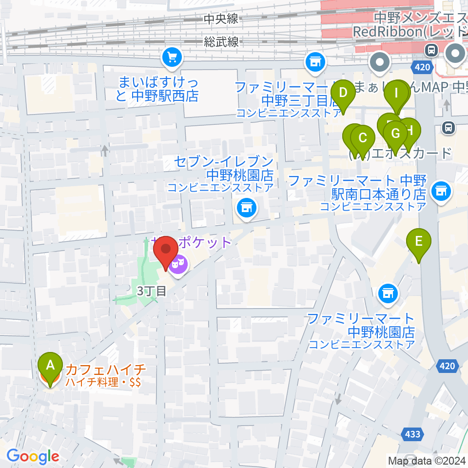 劇場MOMO周辺のカフェ一覧地図