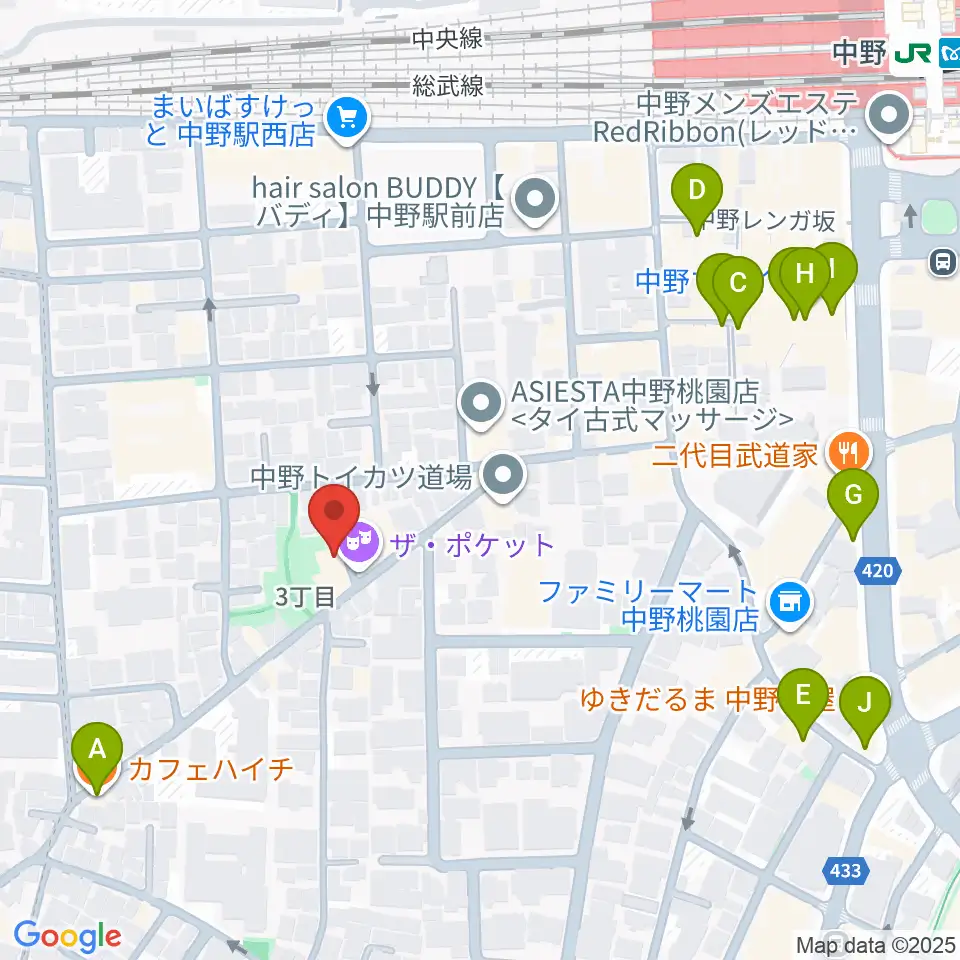 劇場MOMO周辺のカフェ一覧地図