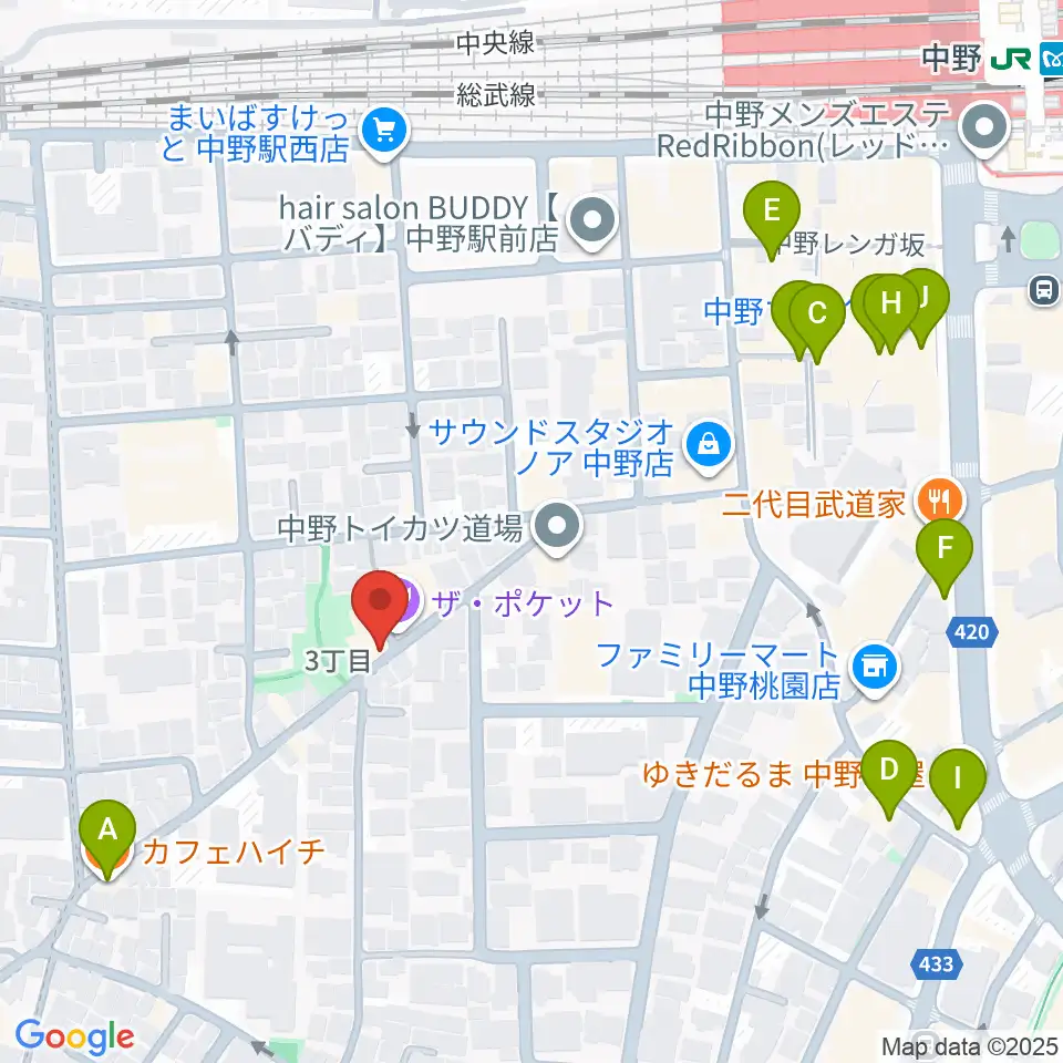 テアトルBONBON周辺のカフェ一覧地図