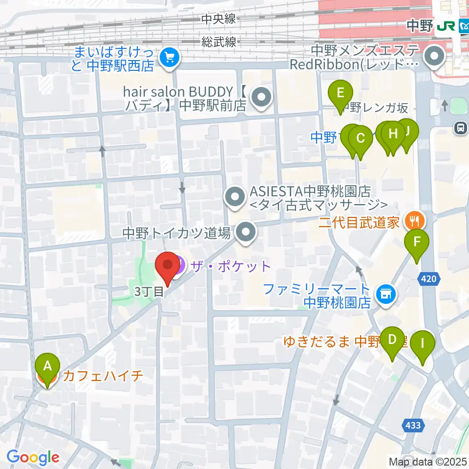 テアトルBONBON周辺のカフェ一覧地図