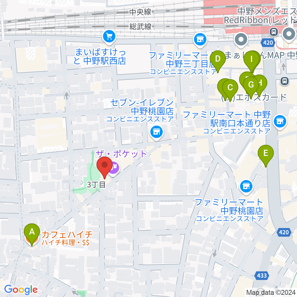 劇場HOPE周辺のカフェ一覧地図