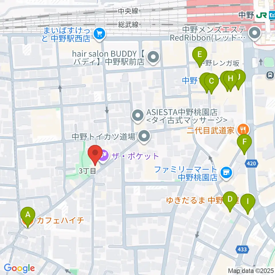 劇場HOPE周辺のカフェ一覧地図