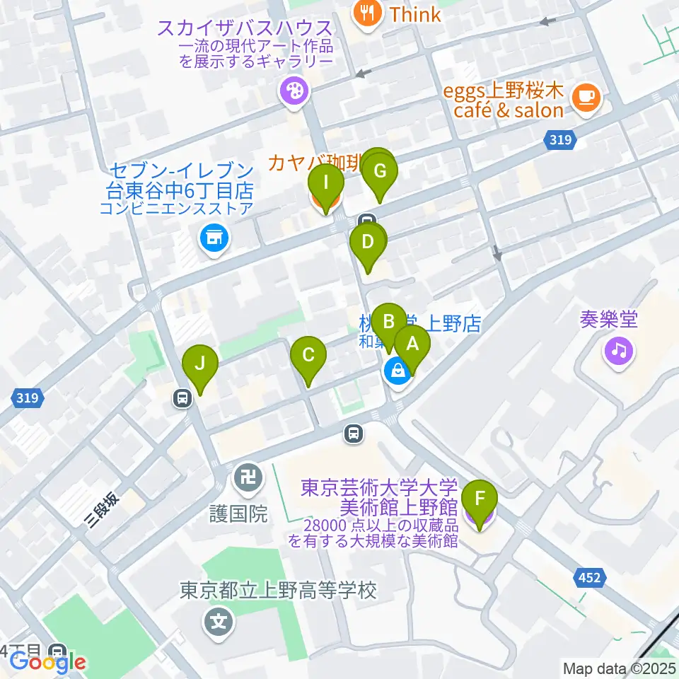 上野Untitled周辺のカフェ一覧地図