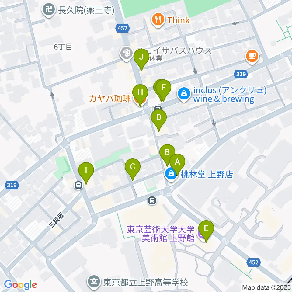 上野Untitled周辺のカフェ一覧地図