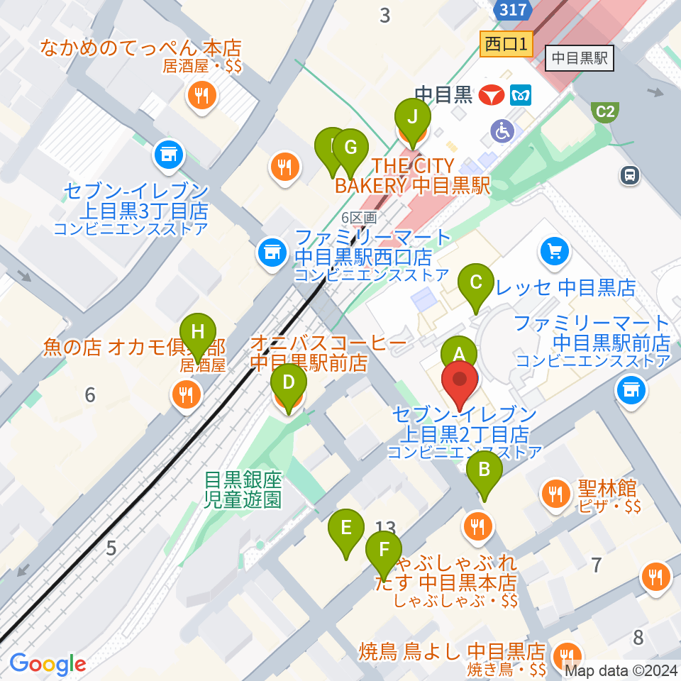 中目黒GTプラザホール周辺のカフェ一覧地図