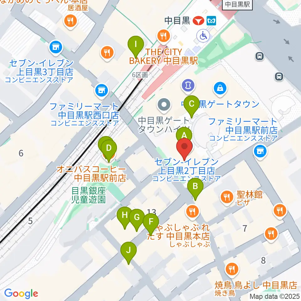 中目黒GTプラザホール周辺のカフェ一覧地図