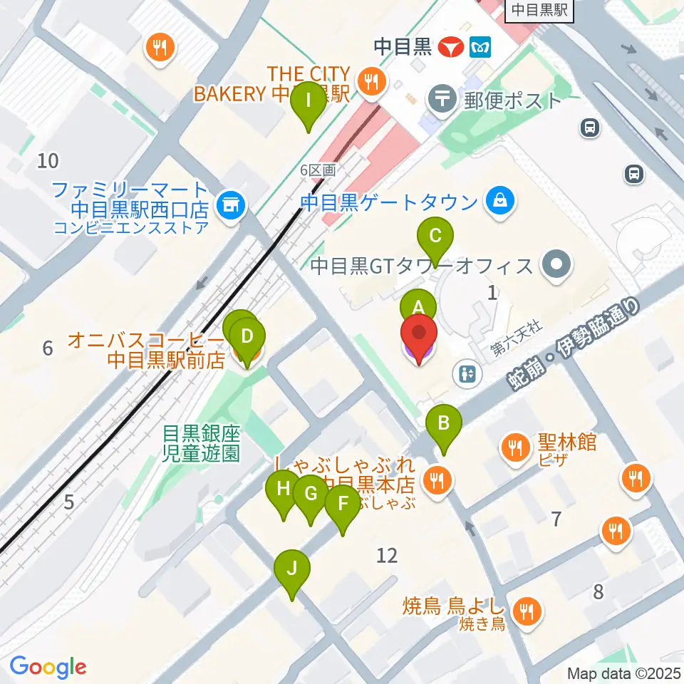 中目黒GTプラザホール周辺のカフェ一覧地図
